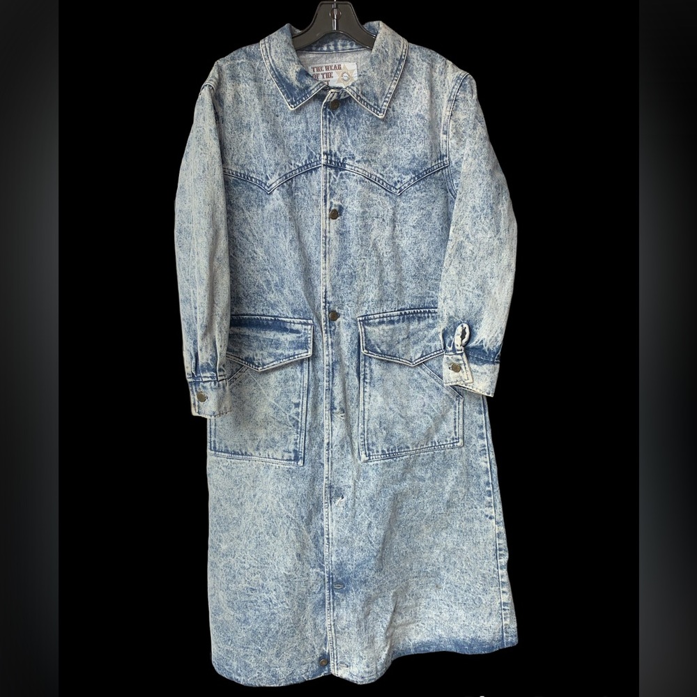 Vintage The Wear Of The West Denim Acid Wash Women’s Trench Coat Size XS